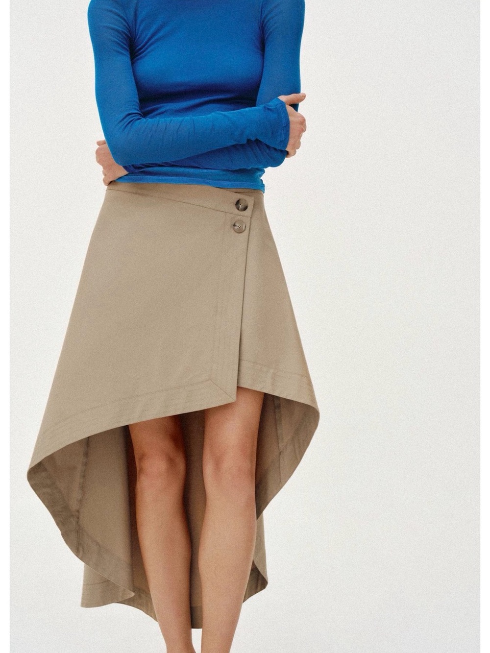 Zara Khaki Asymmetric Midi Skirt